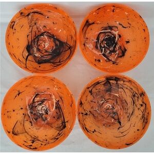 Halloween Melamine Set Of 4 Cereal Bowls Orange Black Splatter Tie Dye Mainstays